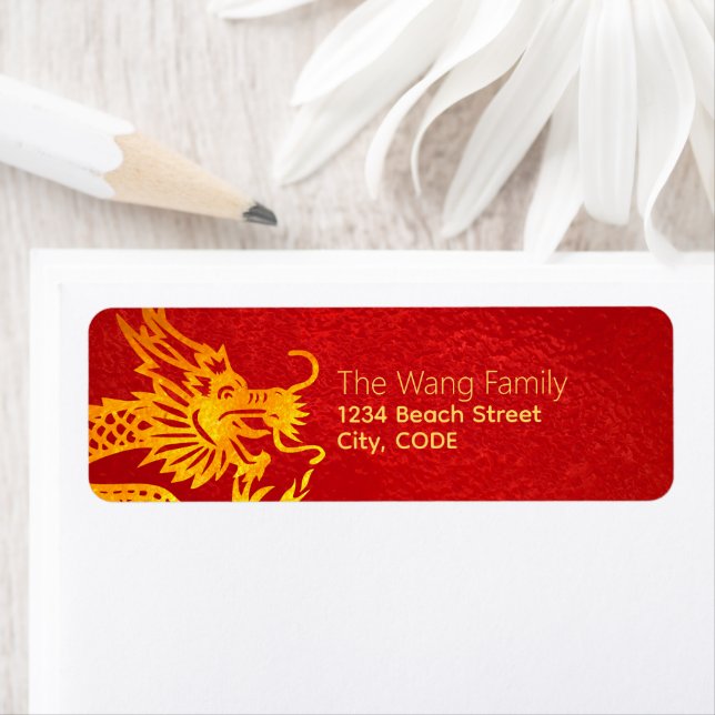 Chinese Dragon Year 2024 paper-cut Red Foil RAL3 Label (Insitu)