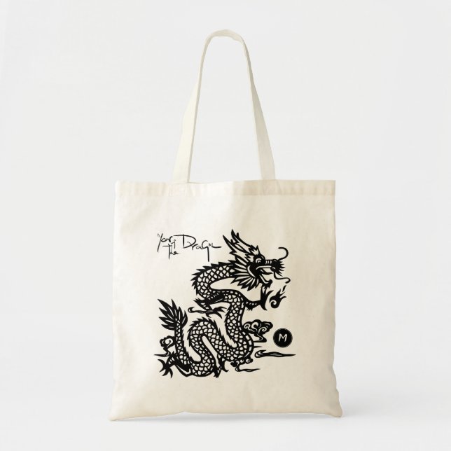 Chinese Dragon Year Black paper-cut Monogram TB Tote Bag (Front)