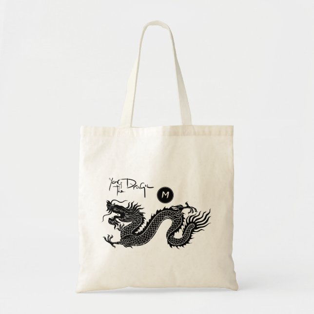 Chinese Dragon Year Black paper-cut Monogram TB Tote Bag (Front)