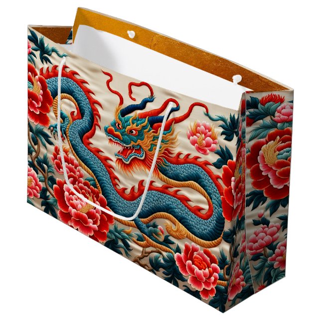 Chinese Dragon Year "Embroidery" Zodiac birthday Large Gift Bag (Front Angled)