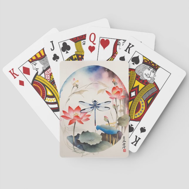 Chinese Dragonfly and Lotus 1 Poker Cards (Back)