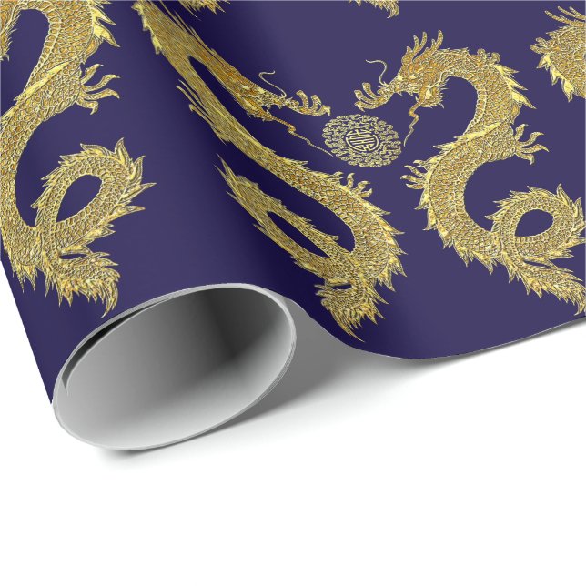 Chinese Dragons Prosperity Symbol Your Color Wrapping Paper (Roll Corner)