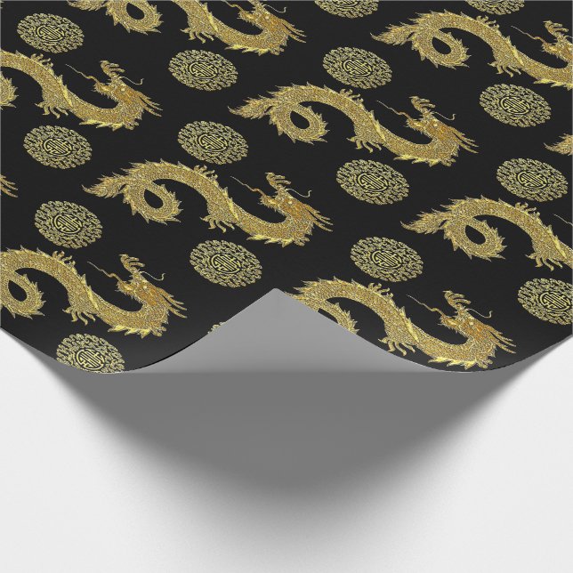 Chinese Dragons Prosperity Symbols Your Color Wrapping Paper (Corner)