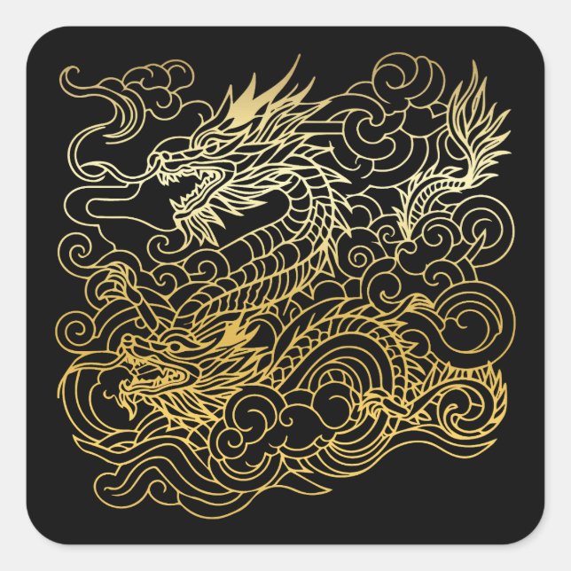 Chinese Dragons Square Sticker (Front)