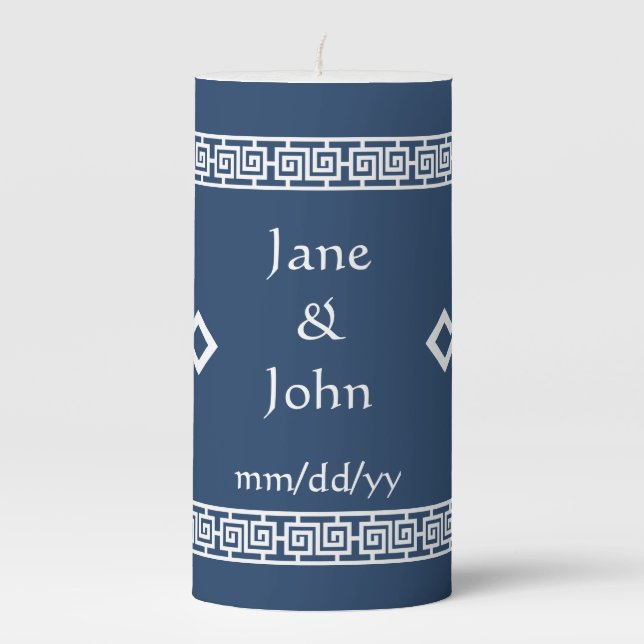 Chinese Elegance in Navy  Pillar Candle (Front)