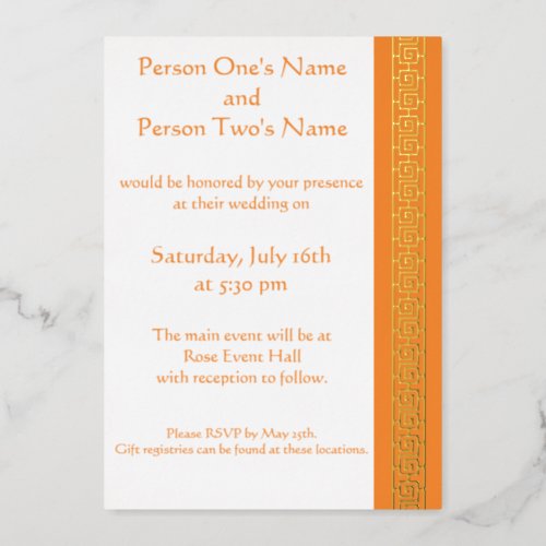 Chinese Elegance in Orange Foil Invitation