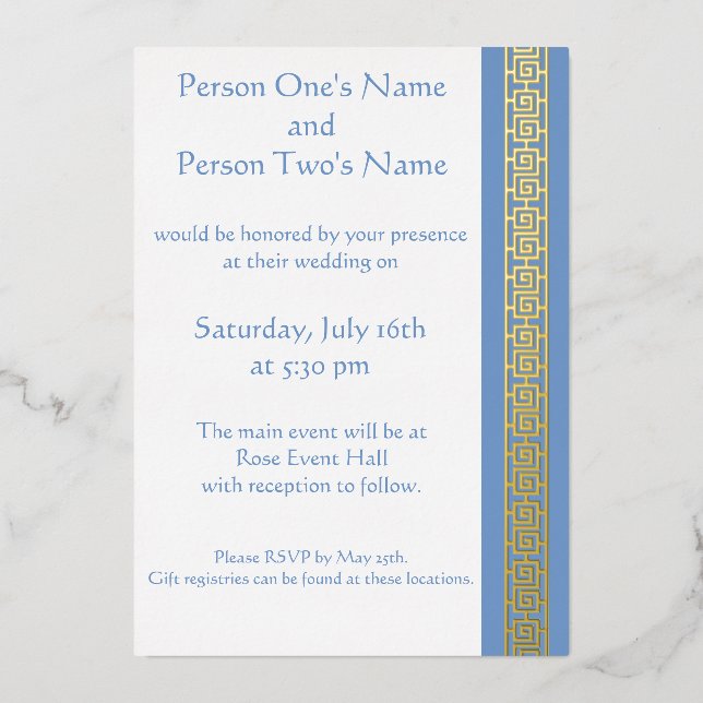 Chinese Elegance in Periwinkle Foil Invitation (Front)