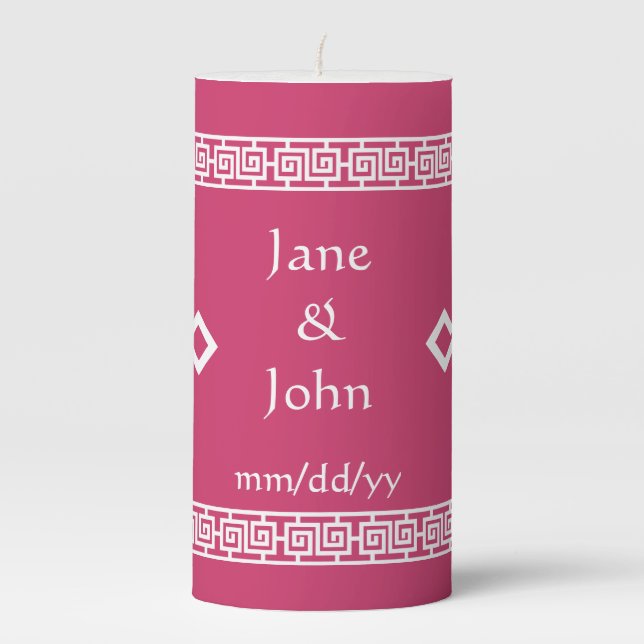 Chinese Elegance in Raspberry  Pillar Candle (Front)