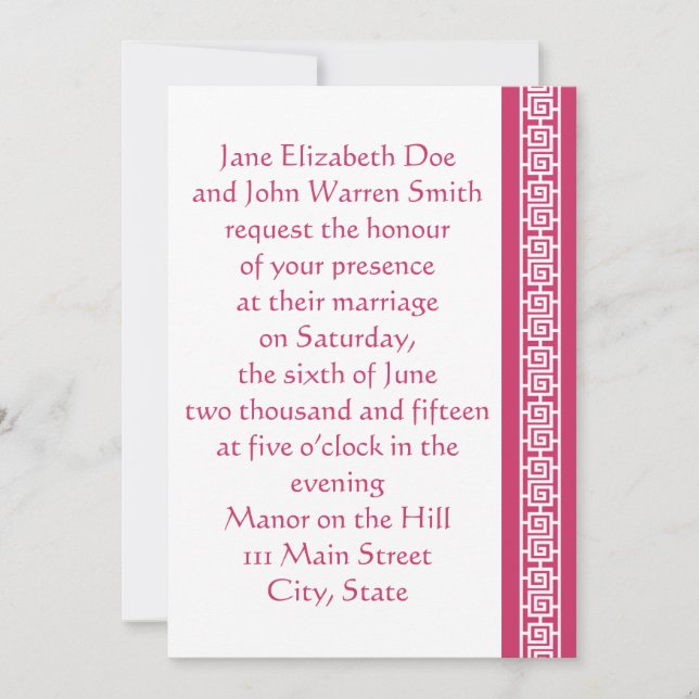 Chinese Elegance in Raspberry Wedding Invitation (Front)