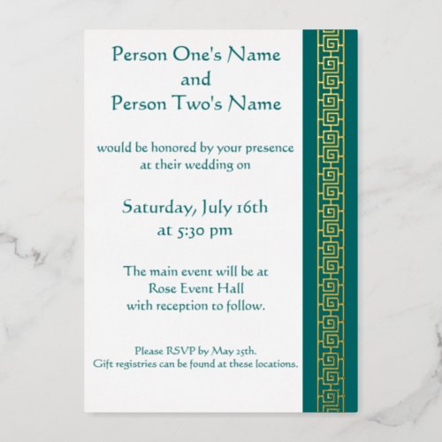 Chinese Elegance in Teal Foil Invitation
