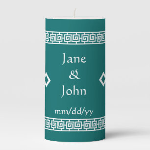 Chinese Elegance in Teal  Pillar Candle