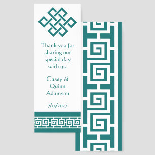 Chinese Elegance in Teal Wedding Favor Bookmarks