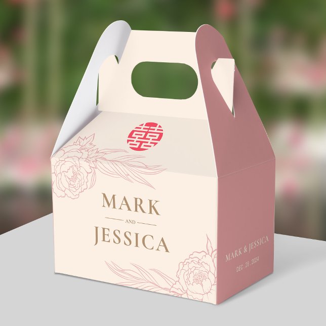 Chinese Elegant Double Happiness Peonies Wedding Favor Boxes (Creator Uploaded)