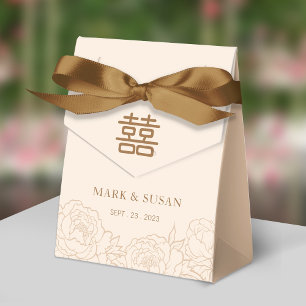 Chinese Elegant Double Happiness Peonies Wedding Favor Boxes