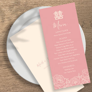 Chinese Elegant Double Happiness Peonies Wedding Menu