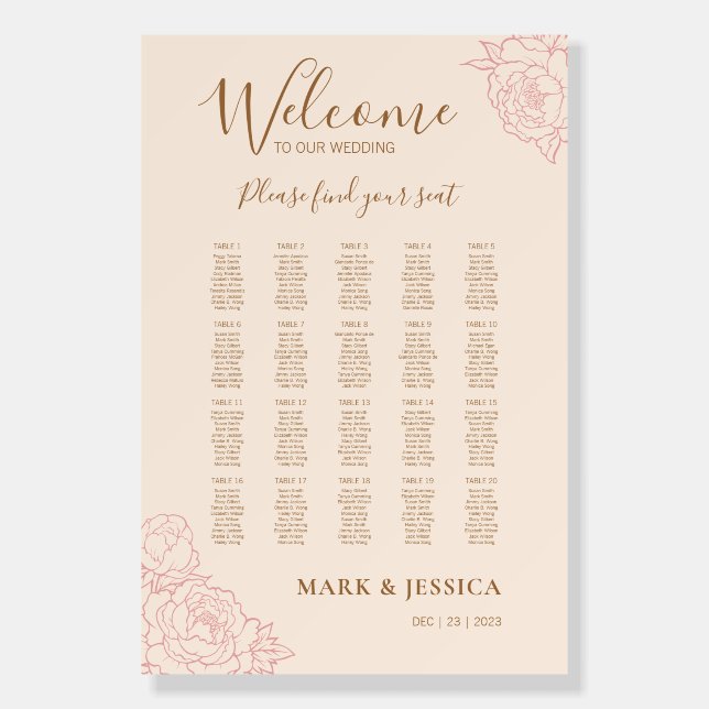 Chinese Elegant Wedding Welcome Seating Chart Foam Board (Front)