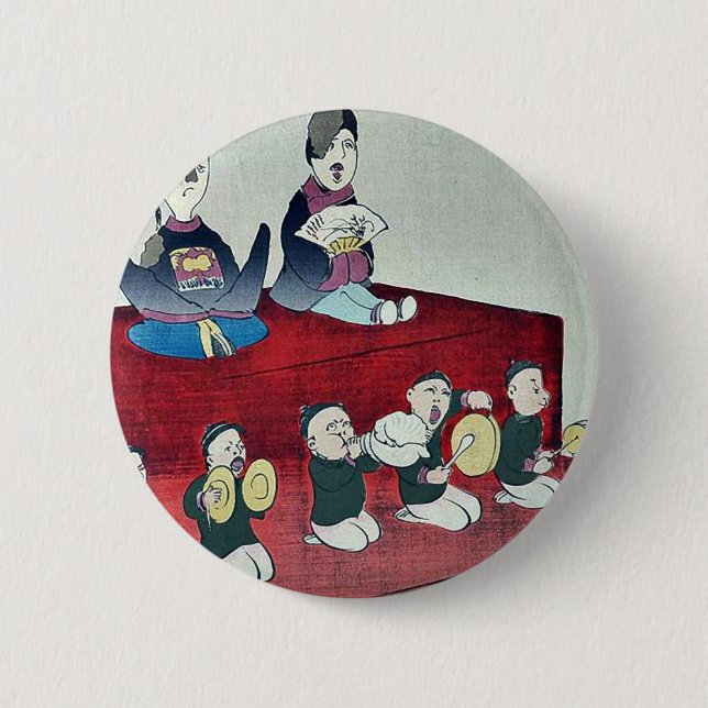 Chinese Emperor and Empress by Kobayashi,Kiyochika Pinback Button (Front)