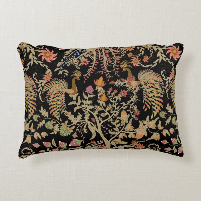 Chinese Fairy Floral Birds Pattern Accent Pillow (Front)