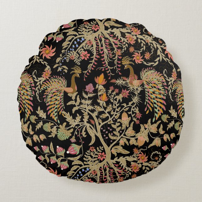 Chinese Fairy Floral Birds Pattern Round Pillow (Front)