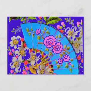 Chinese Fan Blue "save the date" Postcard