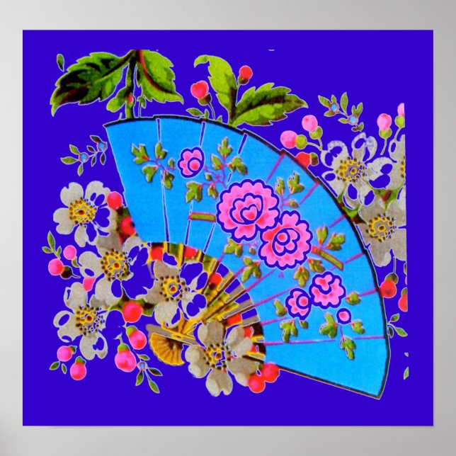 Chinese Fan Blue small gloss finish Poster (Front)