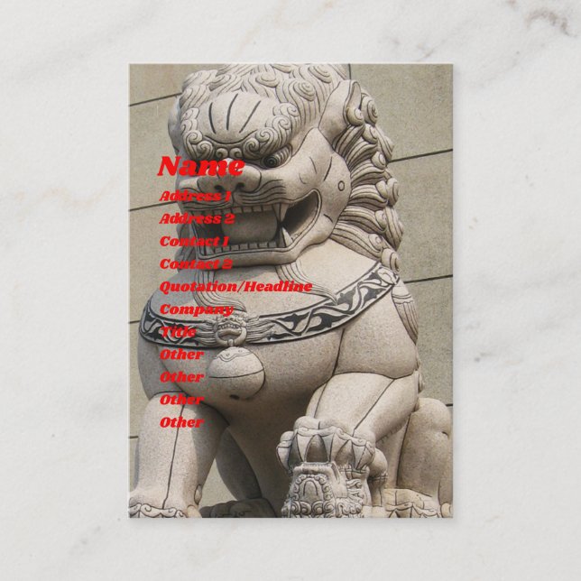Chinese Female Guardian Lion Foo Dog 石獅 Business Card (Front)