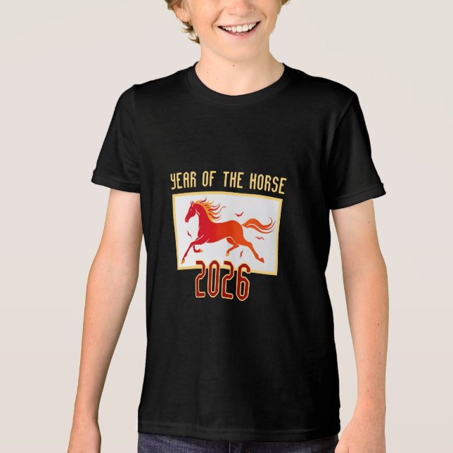 Chinese Fire Horse New Year 2026 Kid's Tri-Blend Shirt (Front)