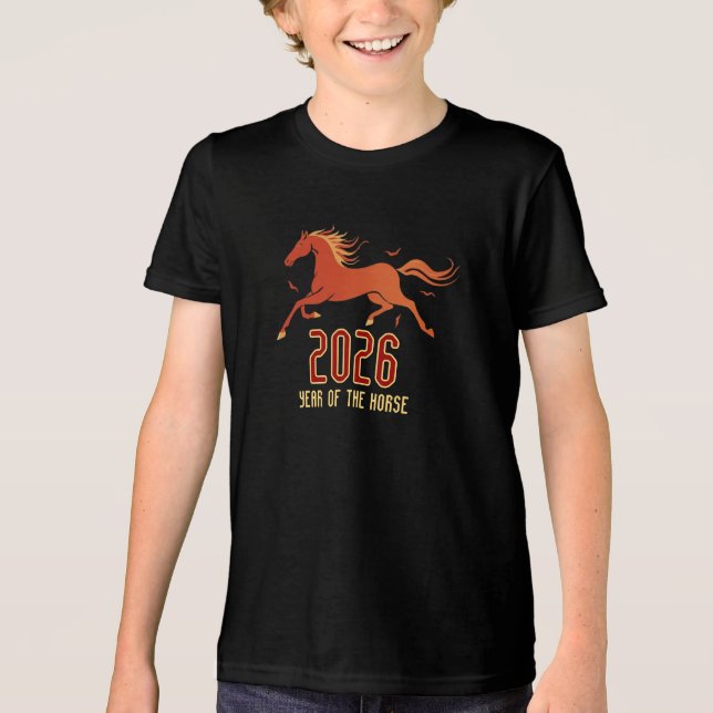 Chinese Fire Horse New Year 2026 Kid's Tri-Blend Shirt (Front)