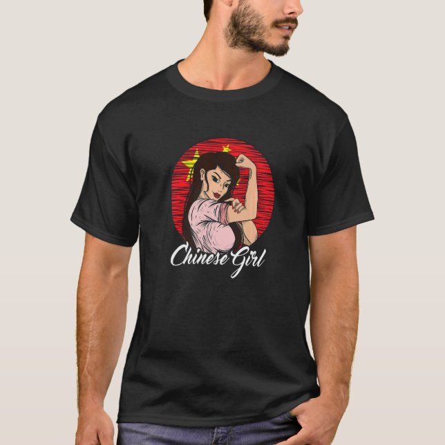 Chinese Flag China Chinese Girl T-Shirt (Front)