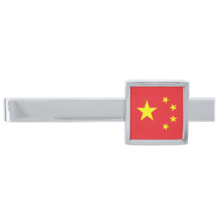Chinese Flag Silver Finish Tie Bar