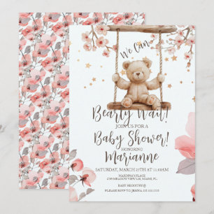 Chinese Floral Bear Baby Shower Girl Invitation