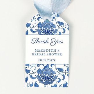 Chinese Floral Blue & White Wedding Shower Favor Gift Tags