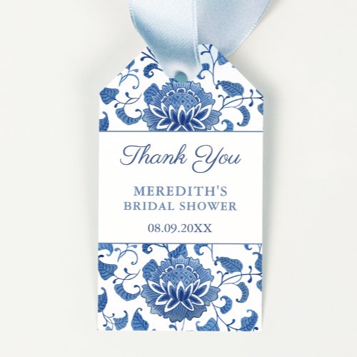 Chinese Floral Blue  White Wedding Shower Favor Gift Tags