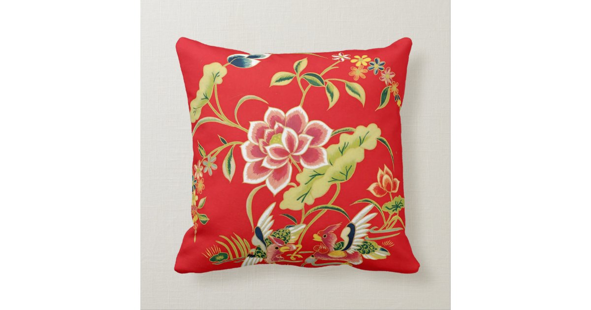 Chinese Floral Embroidery Design Throw Pillow | Zazzle