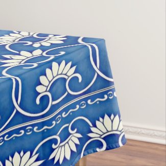 Chinese floral in blue and white tablecloth