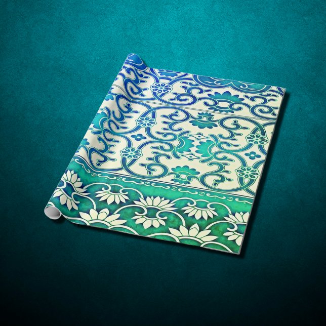 Chinese floral in blue -green wrapping paper (Creator Uploaded)