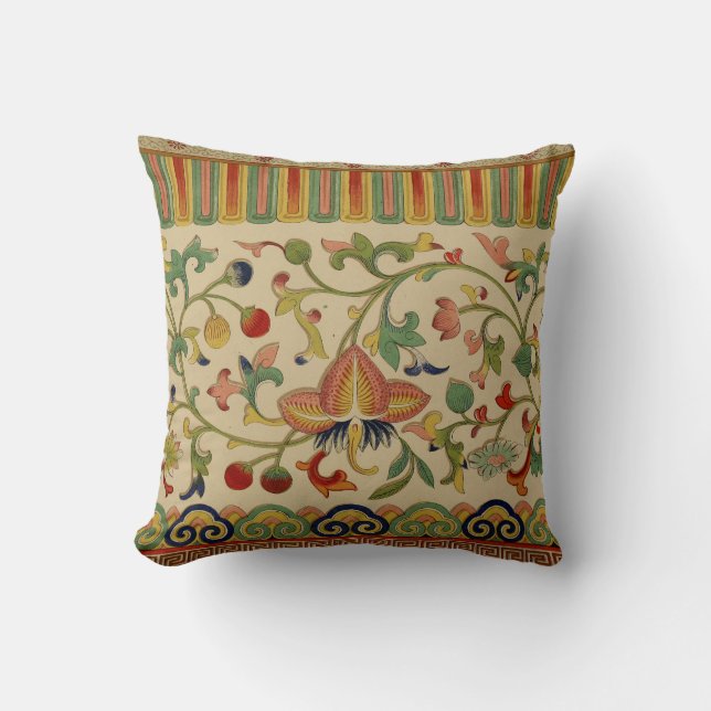 Chinese Floral Ornament Design Throw Pillow (Front)