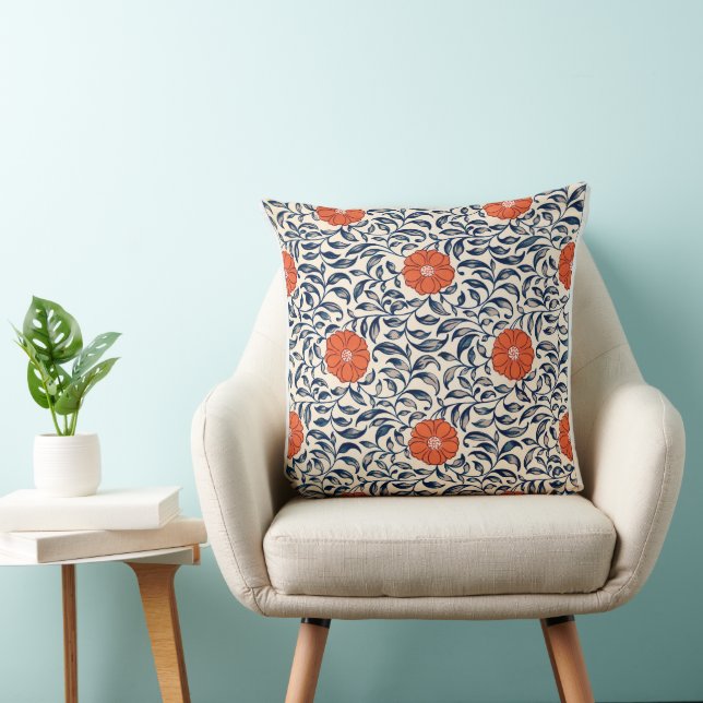 Chinese Floral Pattern (Orange Flower) Throw Pillow (Chair)