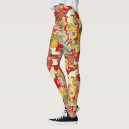 Chinese Floral Print Leggings | Zazzle