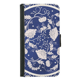 Chinese Floral Round: Blue Watercolor Vintage Samsung Galaxy S5 Wallet Case