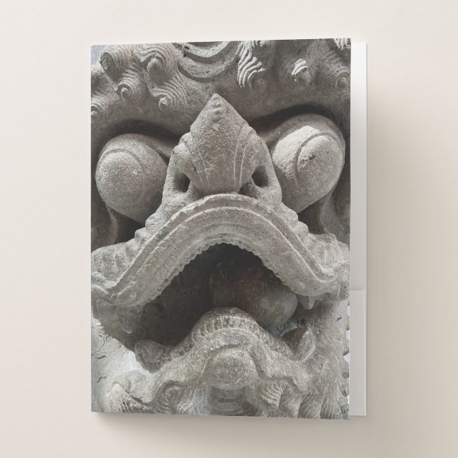 Chinese Foo Dog Dragon Granite Rock Sculpture Pocket Folder (Front)