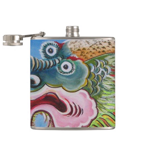 Chinese Foo Dog  Lion Guardian Mural Flask