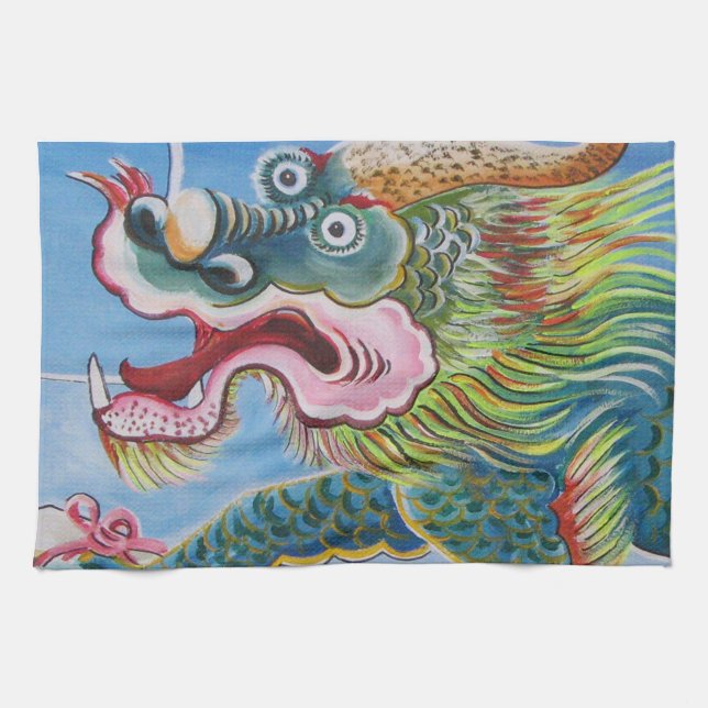 Chinese Foo Dog / Lion Guardian Mural Kitchen Towel (Horizontal)