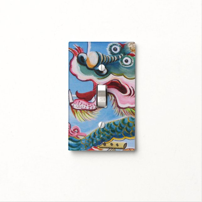 Chinese Foo Dog / Lion Guardian Mural Light Switch Cover (In Situ)