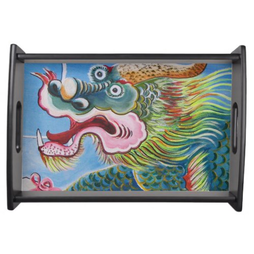 Chinese Foo Dog  Lion Guardian Mural Serving Tray