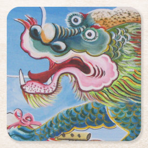 Chinese Foo Dog / Lion Guardian Mural Square Paper Coaster