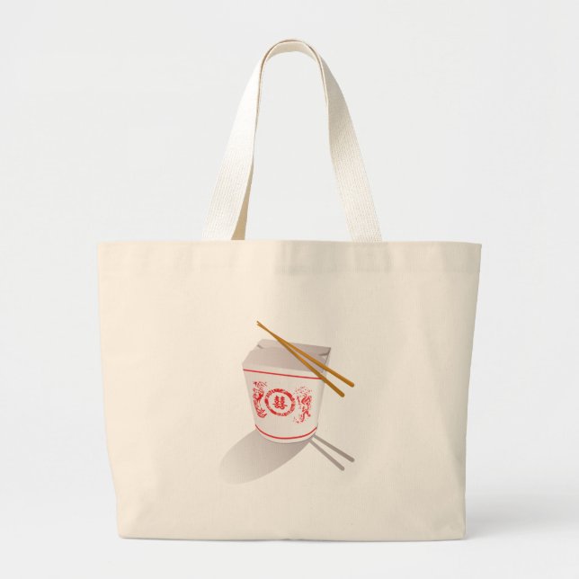 Chinese food take out box chopsticks graphic large tote bag (Front)