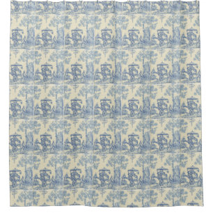 Chinese Garden Blue and White Toile Shower Curtain