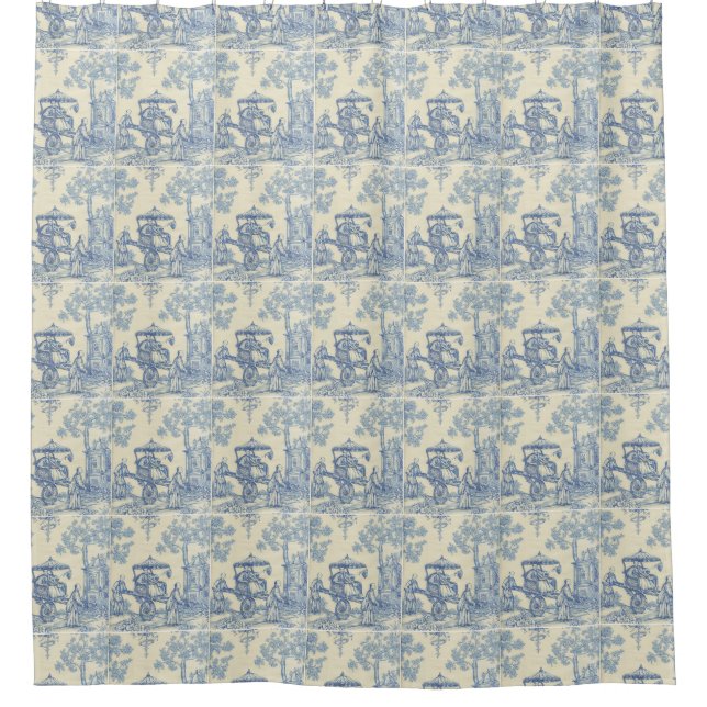 Chinese Garden Blue and White Toile Shower Curtain (Front)