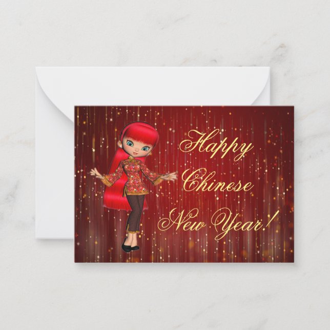 Chinese Girl In New Year Note Card (Front)